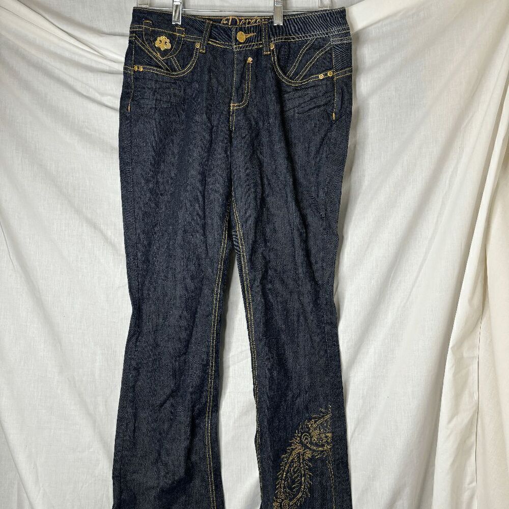 Dereon Women's 33x32 Blue Bootcut Dark Wash Stretch Denim Embroidered Jeans